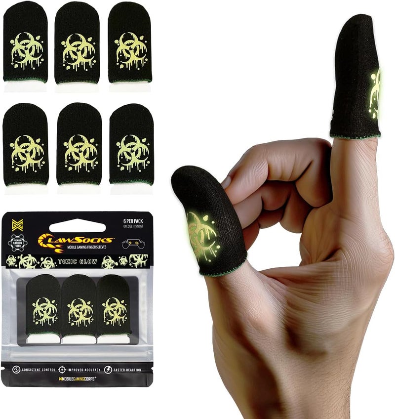 6 Pack Mobile Gaming Corps ClawSocks Phone Gaming Finger Sleeves - Toxic Glow